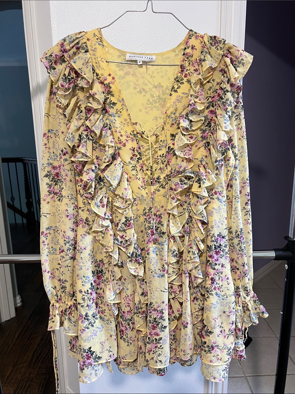 Endless Rose like Zimmerman Yellow Floral Ruffle Lace-Up Dress